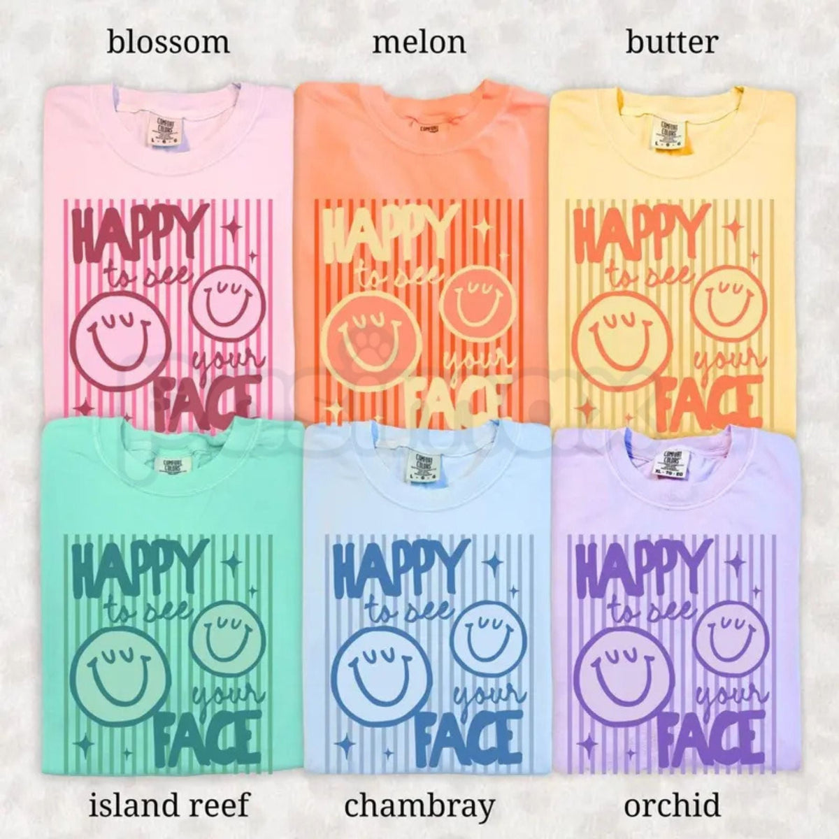 Comfort Colors® "Happy To See Your Face" Teacher T-Shirt – Retro Aesthetic Back to School Graphic Tee, Cute Retro Smiley Classroom Gift Top