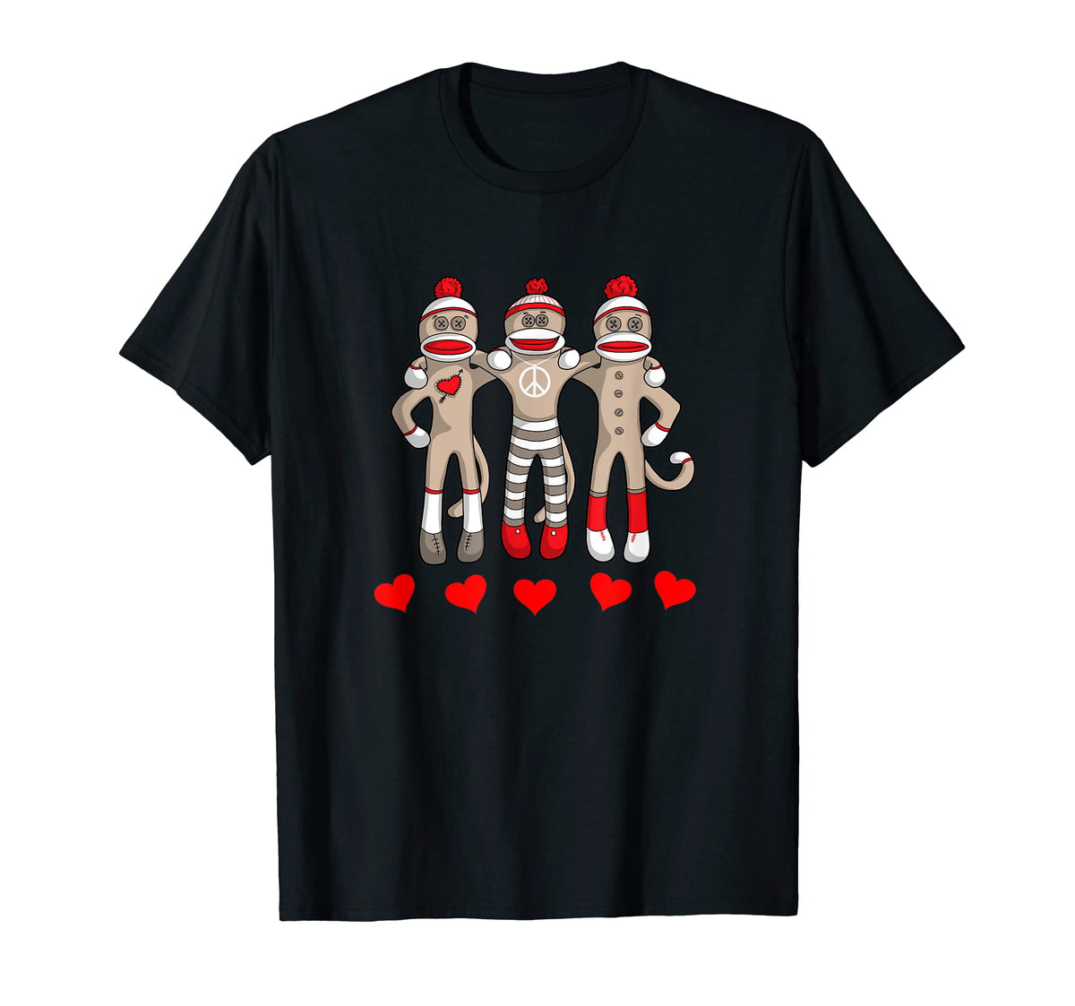 Sock Monkey Happy Valentines Day Heart T-Shirt - Unique Graphic for Adults