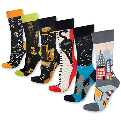 Fun Crew Socks 6-Pack, Cats & Music Mix