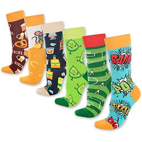 Fun Crew Socks 6-Pack, Cheese & Comics Mix