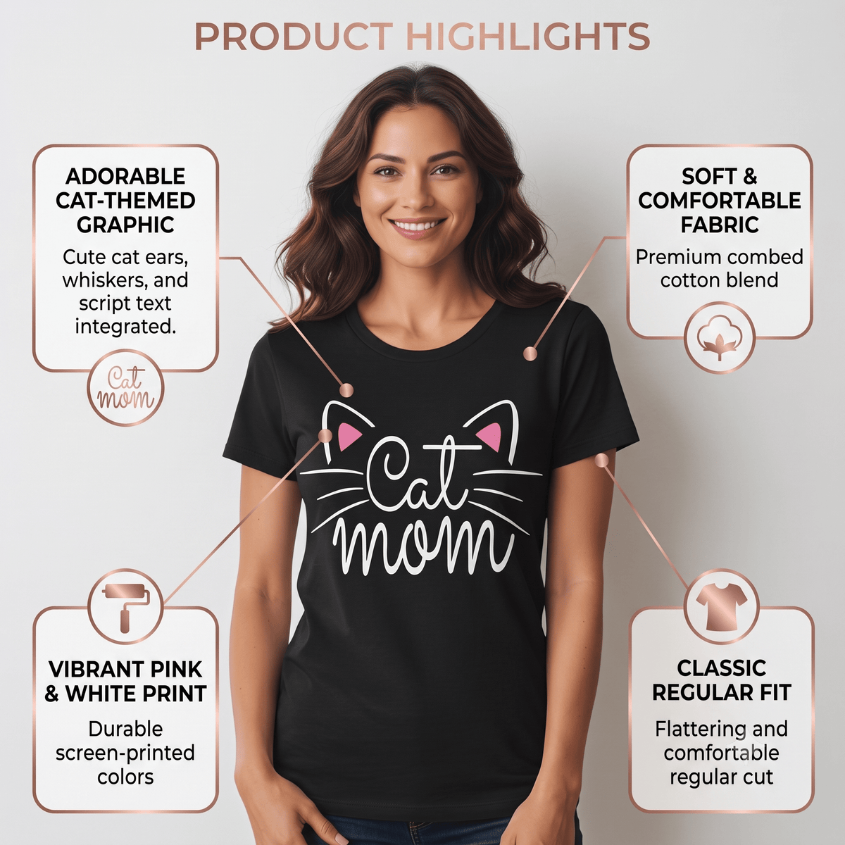 Cat Mom Graphic T-Shirt 100% Cotton Short Sleeve Breathable Casual Tee