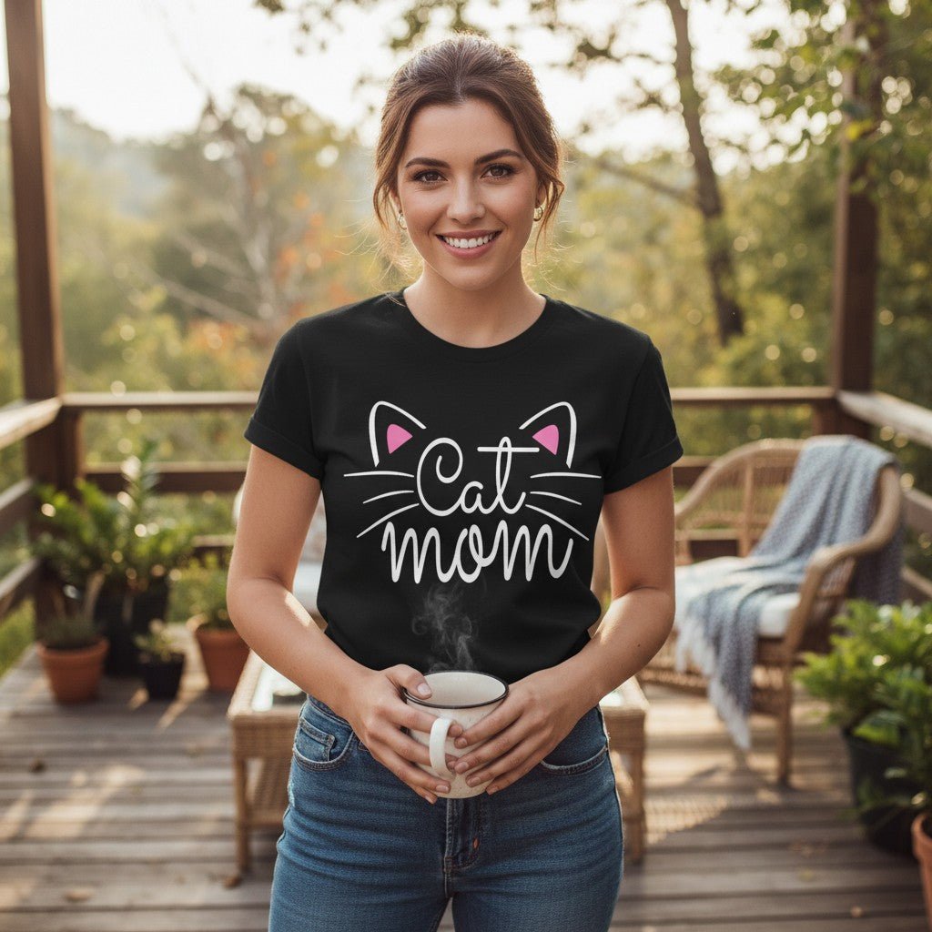 Cat Mom Graphic T-Shirt 100% Cotton Short Sleeve Breathable Casual Tee