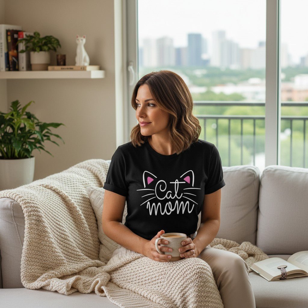 Cat Mom Graphic T-Shirt 100% Cotton Short Sleeve Breathable Casual Tee
