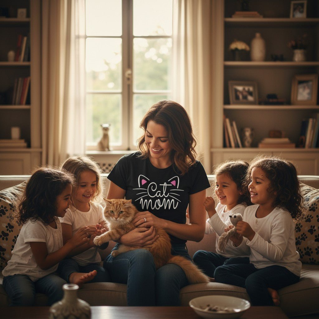 Cat Mom Graphic T-Shirt 100% Cotton Short Sleeve Breathable Casual Tee