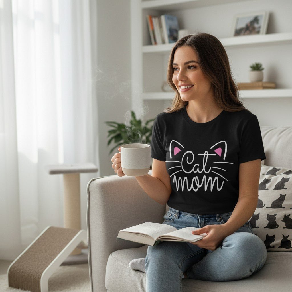Cat Mom Graphic T-Shirt 100% Cotton Short Sleeve Breathable Casual Tee
