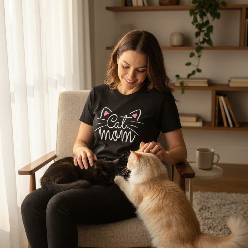 Cat Mom Graphic T-Shirt 100% Cotton Short Sleeve Breathable Casual Tee