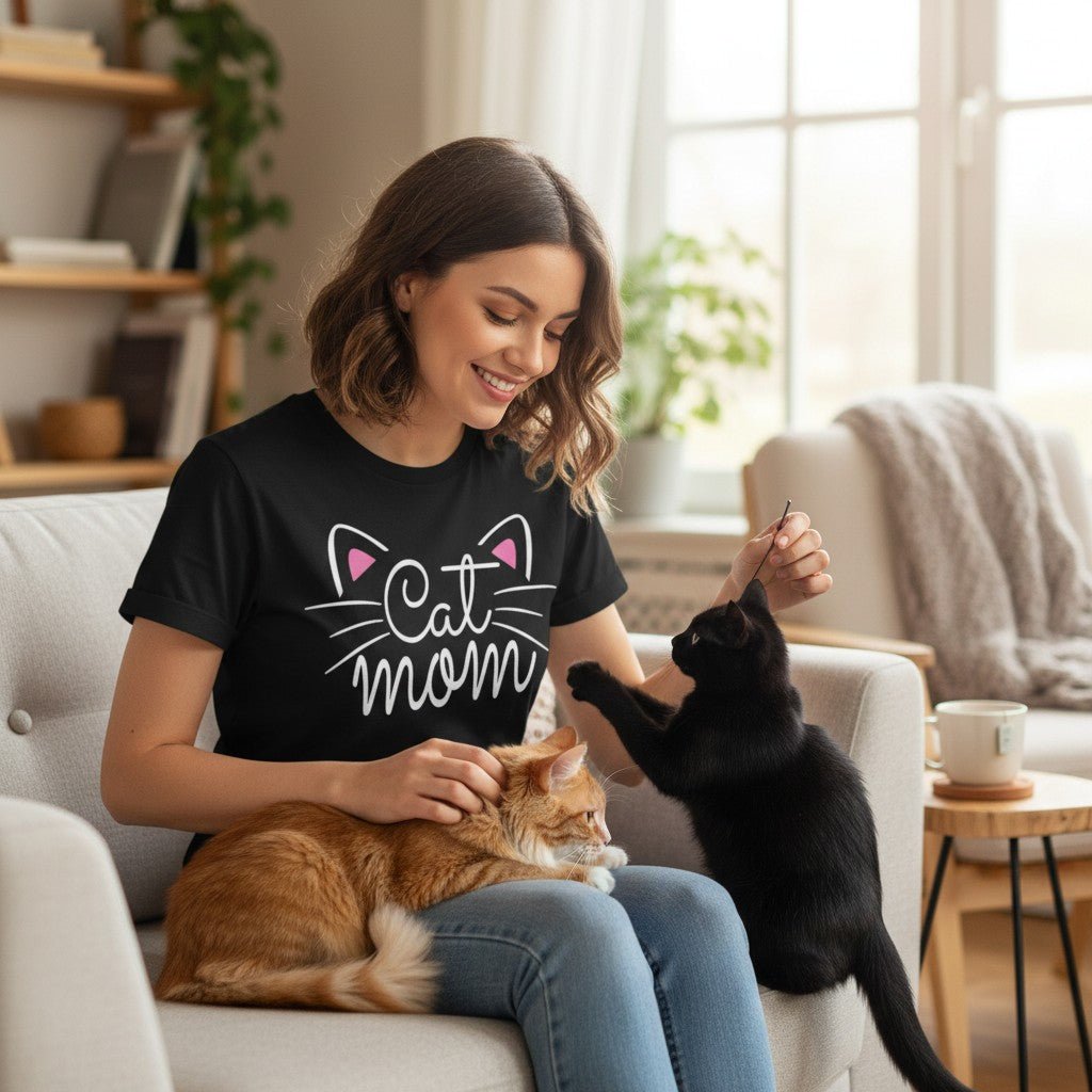 Cat Mom Graphic T-Shirt 100% Cotton Short Sleeve Breathable Casual Tee