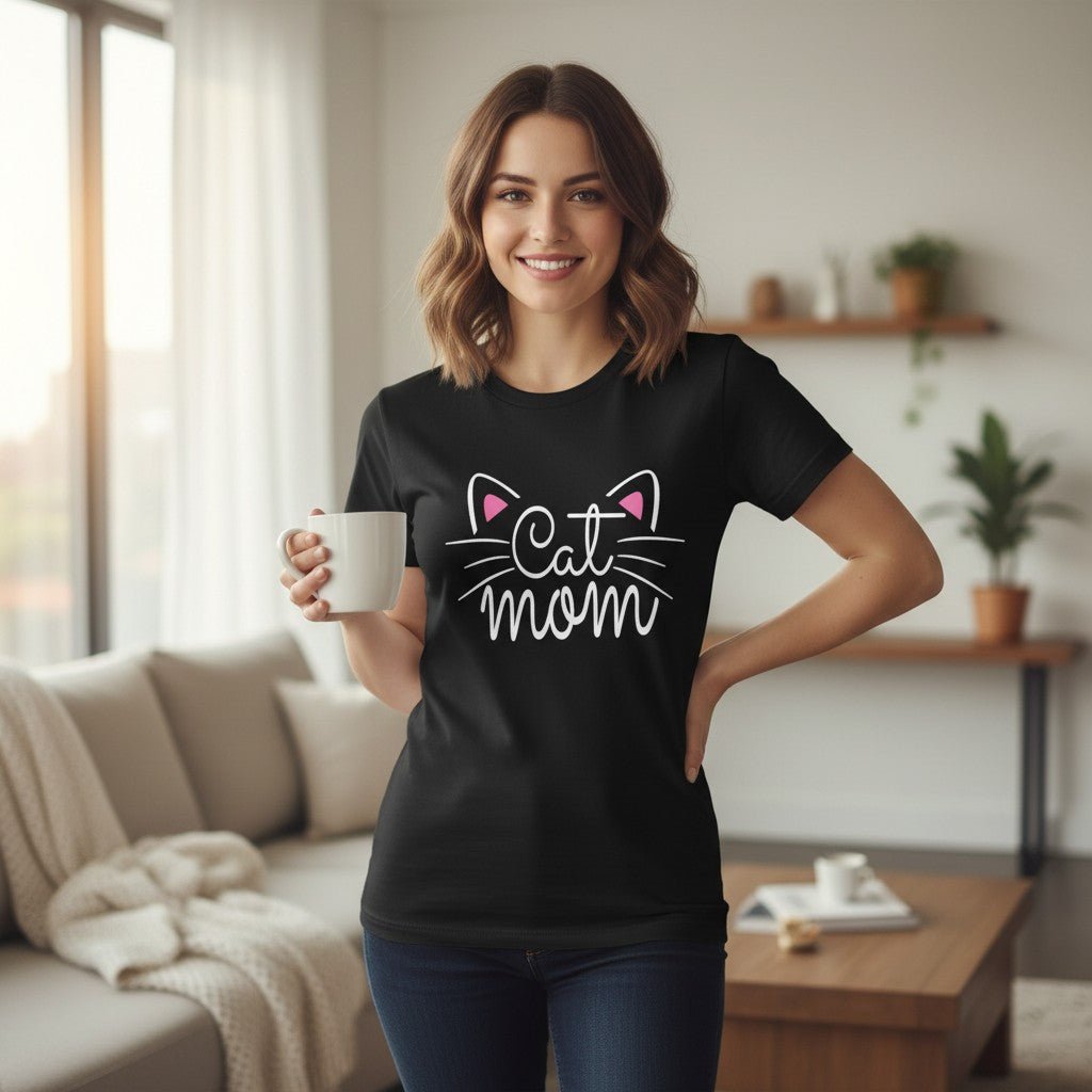 Cat Mom Graphic T-Shirt 100% Cotton Short Sleeve Breathable Casual Tee